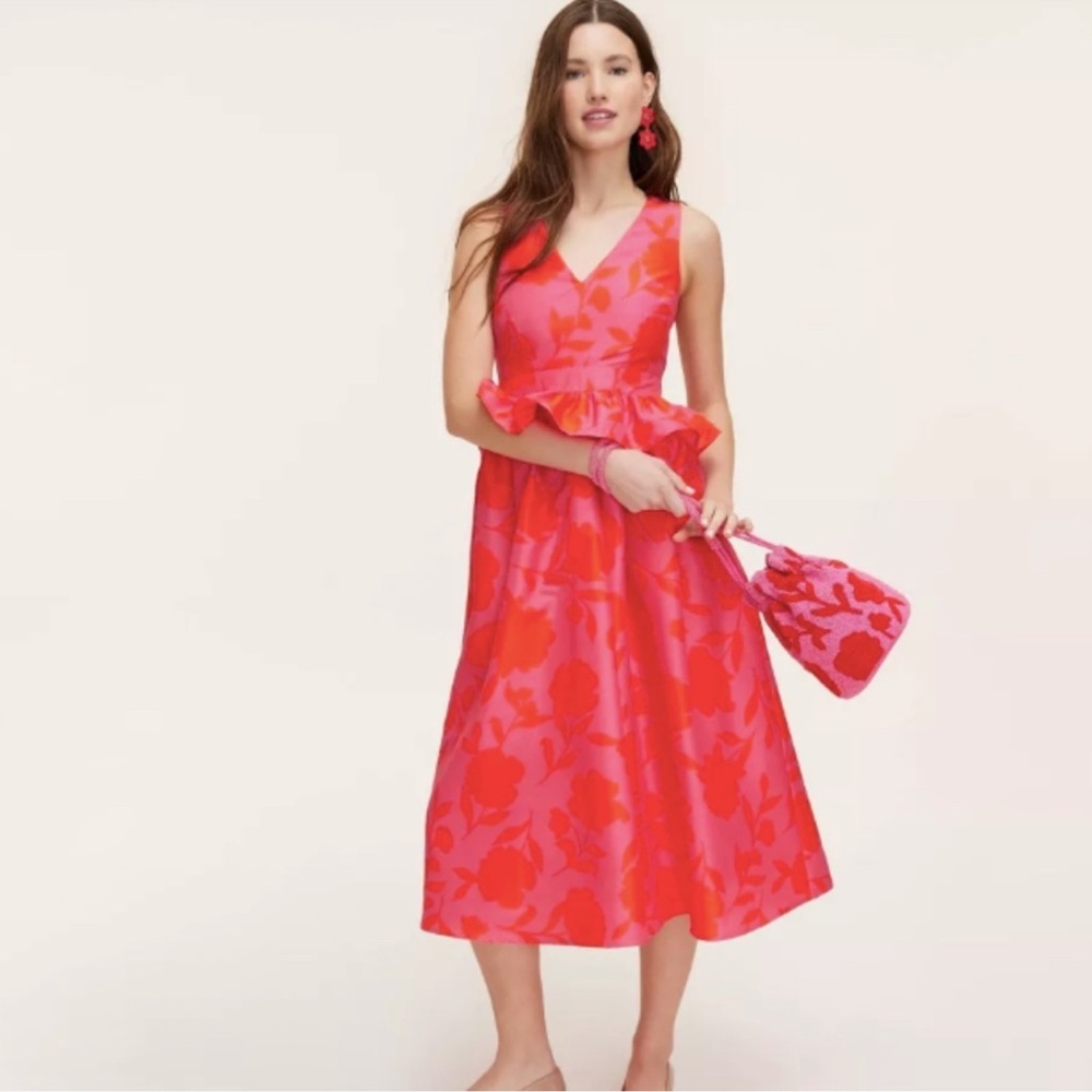 kate spade Pink & Coral Floral Peplum Midi Dress - Picture 4 of 8